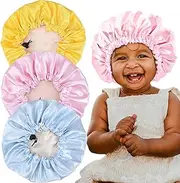 3 Pieces Kids Satin Bonnet Adjustable Sleep Caps Soft Silk Night Sleeping Hats for Teens Toddler Children Reversible Double