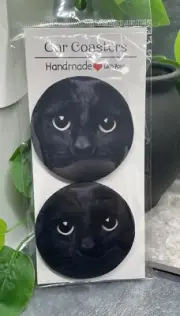 2 PC Car Cup Holder Coaster Set 2.75" Anti Slip Silicone Back New Cat Face 33