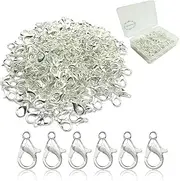 Hyamass 200pcs Curved Lobster Clasps Silver Plated Lobster Claw Clasps DIY Jewelry Fastener Hook,Necklace DIY Fasteners (Silver), Plastic, 14mm