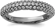 [JewelryWeb] 925 Sterling Silver Polished Prong set Ruthenium plating Black Plated With CZ Simulated Diamond Ring 4mm Wide Band Style-Ring for Women