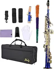 Daseeme Btuty Brass Straight Soprano Sax Saxophone Bb B Flat Woodwind Instrument for Student Beginner Professional Natural Shell Key Soprano Saxophone Sax with Carrying Case Gloves Cleaning Cloth Stra