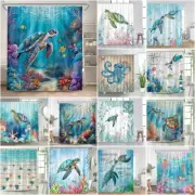 3D Turtle Octopus Shower Curtain Waterproof Bathroom Fabric Curtains Free Hooks