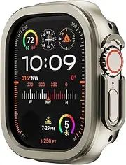 FFHAO 2 in1 Aluminum Alloy Metal +TPU Case for Apple Watch Case 49mm 45mm 41mm Cover Metal Protection for Iwatch Ultra 2 Sereis 9 8 7 Watch Case(Titanium,44mm)