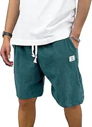 [PLEPAN] Men's Shorts Casual Corduroy Drawstring Elastic Waist Summer Beach Shorts for Men Relaxed Fit