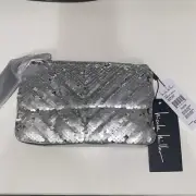 Nicole Miller Silver Mermaid Sequin Chain Strap Crossbody Bag Purse — 8 X 5