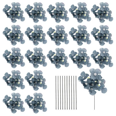 20 Sets Artificial Hydrangea Flower Heads with Stems for Bouquet,Dark Blue