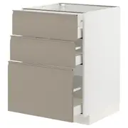 METOD / MAXIMERA base cabinet with 3 drawers, white/Upplöv matt dark beige, 60x60x80 cm