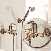 Shower Faucet Set Wall Mounted Vintage Brass, Shower System Handheld Sprayer, with Tub Spout Cold and Hot Hose