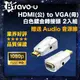 Bravo-u HDMI(公) to VGA(母) 白色鍍金轉接頭 2入組