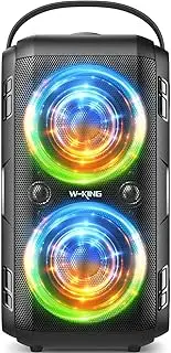 [W-KING] Loud Bluetooth Speakers with Subwoofer, 80W Party Portable Outdoor Speakers Bluetooth Wireless -Deep Bass, Huge 105dB Sound, Mixed Color Lights, 24H Play, AUX, USB Play, TF Card, Non-Waterproof