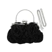Nevenka Roses Clutch Purse Satin Money Clip Evening Handbag-Black