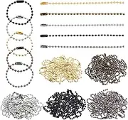 Rustark 250Pcs 5 Colors Ball Bead Chains Bulk Ball Beads Keychain Beaded Pull Chains with Connectors for Jewelry Making Keychains Dog Tag Chain Necklace DIY Crafts