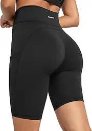 [CAMBIVO] Yoga Short, Yoga Pants for Women, High Waist Bike Shorts with Side Pockets, Non-See-Through Sports Shorts for Running, Exercise, Yoga, Walking
