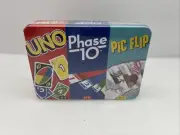 Multi Card Game Bundle Tin Box - Uno, Phase 10, Pic Flip - New Sealed!