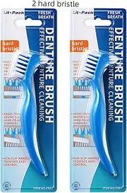 2 Pack Denture Clean Toothbrush for Denture Care Tool w/Multi Layered Ordinary or Hard Bristles Dual Ordinary or Hard Bristle for False Teeth Superb Total Cleaning (2 Hard Bristle Brush)