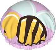 Cartoon Bee Print Various Activities Shower Cap Reusable Soft And Lightweight Bath Hair Cap Long Hair