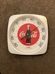 Coca-Cola Thermometer Vintage 1993 Coke Bottle Disc Bullseye Logo Square Sign