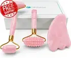 4-In-1 Jade Roller and Gua Sha Set. Rose Quartz Roller with Eye Massager, Jade G