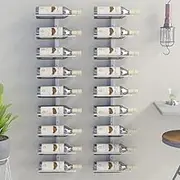 Wall Mounted Wine Rack 2 pcs White Iron, Bottle Storage Organizer, Kitchen Bar Liquor Shelf, Racks Holder Cabinet, Holds 9 Bottles - 24x9.5x98 cm