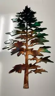 Majestic Pine Tree Metal Wall Art Décor 24" x approx. 13" wide Green Marbled