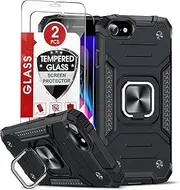 LeYi Compatible with iPhone 8 Case, iPhone SE Case 2020, iPhone 7 Case with [2 x Glass Screen Protector for Men, [Military-Grade] Protective Phone Cover Case with Ring Kickstand for iPhone 6S/6, Black