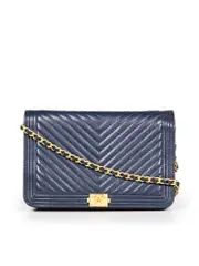 2018 Navy Leather Boy Wallet On Chain Mini Bag