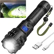 Super Bright Flashlight High Lumens Rechargeable, 100000 Lumen Xhp70.2 Powered Led Flashlights Brightest Flash Light, AHHZDZQ Powerful Handheld Tactical Flashlights for Camping, Emergency