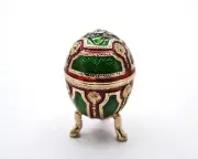 Ciel Jeweled Egg Trinket Box. Hand Painted Green Enamel with Austrian Crystals