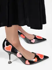 Patent Heart Embroidered Heels