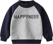 [Generic] Boys' Fall Long Sleeve Happyness Printed Padded Sweatshirt Big Girls Boys Sweater (Grey, 4-5 Years)