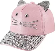 [haozaikeji] Baseball Cap Glitter Baseball Cap Children's Cap Boys Girls Baseball Cap Rhinestone Children's Hat Cat Sun Protection Peaked Cap Foldable Cap Breathable Sun Hat Adjustable Children's Hat