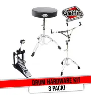 Single Kick Bass Pedal, Drum Throne & Snare Stand Set | Hardware Kit Bundle Pack