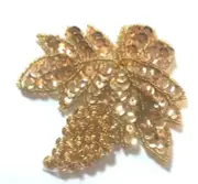 Gold Bunch of Grapes Beaded Sequined Sew-On Sewing Applique Craft Patch VTG