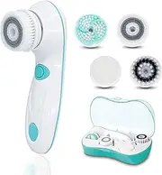 4-in-1 Electric Face Brush, Deep Cleansing, Waterproof IPX6 Facial Cleansing Brush with 4 Brush Heads & Storage Box, 2-Stage Rotation, All Skin Types for Men and Women (Green)