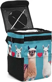 Car Trash Can with Lid,Bag Hanging Storage Pockets Leak-Proof,Portable Garbage Bin,Cartoon Cute White Llama