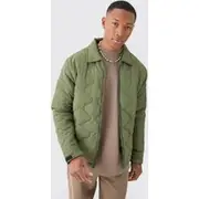 Mens Khaki Onion Quilted Collared Jacket