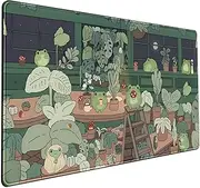 Cute Frog Mouse Pad Desk Pad Kawaii Green Desk Decor Mat, Large Gaming Mouse Pad for Desk Computer Keyboard Laptop, Desk Decor Home Office Accessories for Girl (31.5x15.7 in)-with Stitched Eges Pad