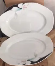 dinner crockery setting, including coffee set, servers, white small floral detai