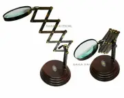 Marine Style Desk Top Channel Magnifier Brass Magnifying Glass on Wooden Stand