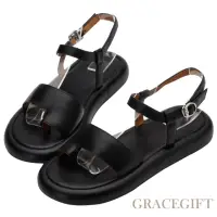 在飛比找momo購物網優惠-【Grace Gift】玄玄聯名-俏皮文青寬帶套趾涼鞋(黑)