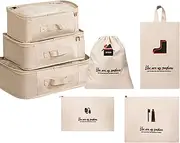 [AMXGPT] Travel Luggage Organizer Set - 7pcs Packing Cubes, Garment Bags, Shoe Bag, Laundry Bag, Electronics Pouch, Variety Of Sizes(Beige)