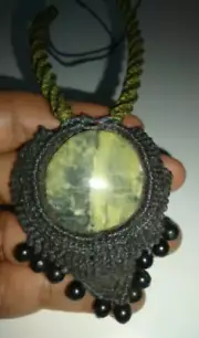 Peruvian necklace woven in macrame thread and energy stone jade