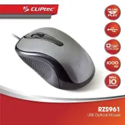 ClipTec Viva 1000DPI Silent Optical USB Mouse Grey for PC Laptop Office