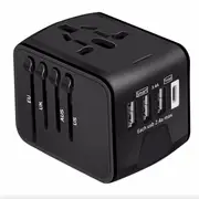Perth Laptops Type-C 3 USB Charger Universal World Travel Adapter Plug Converter - Black