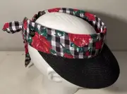 Betsey Johnson Sun Visor Hat Black & White Plaid With Red Roses One Size New