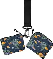 [Amooorous] Spaceship Vintage Women's Card Cases Change Holder Thin Flat Zipper Wristlet Wallet with Wristlet Strap for Woman 2 Packs, Spaceship vintage, 1 size, Casual