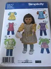 SIMPLICITY #0577 - CUTE 18" (FITS AMERICAN DOLL) CLOTHING & APRON PATTERN FF