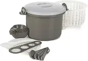 Prep Solutions by Progressive Microwaveable Rice and Pasta Cooker-17 Piece Set Includes Measuring Spoons and Cups, Rice Paddle, Steaming Insert, Pasta Measurer and Locking Lid-12 Cup Capacity BPA FREE