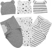 3Sets Hats Soft Cotton Newborn Wrap for Boys Cozy Spring Autumn Sleep Sack for Nursery Use and Receiving Blankets