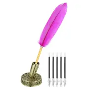 Rose Red Feather Ballpoint Pens, Writing Pens with 5pcs Refill, Ancient Bronze